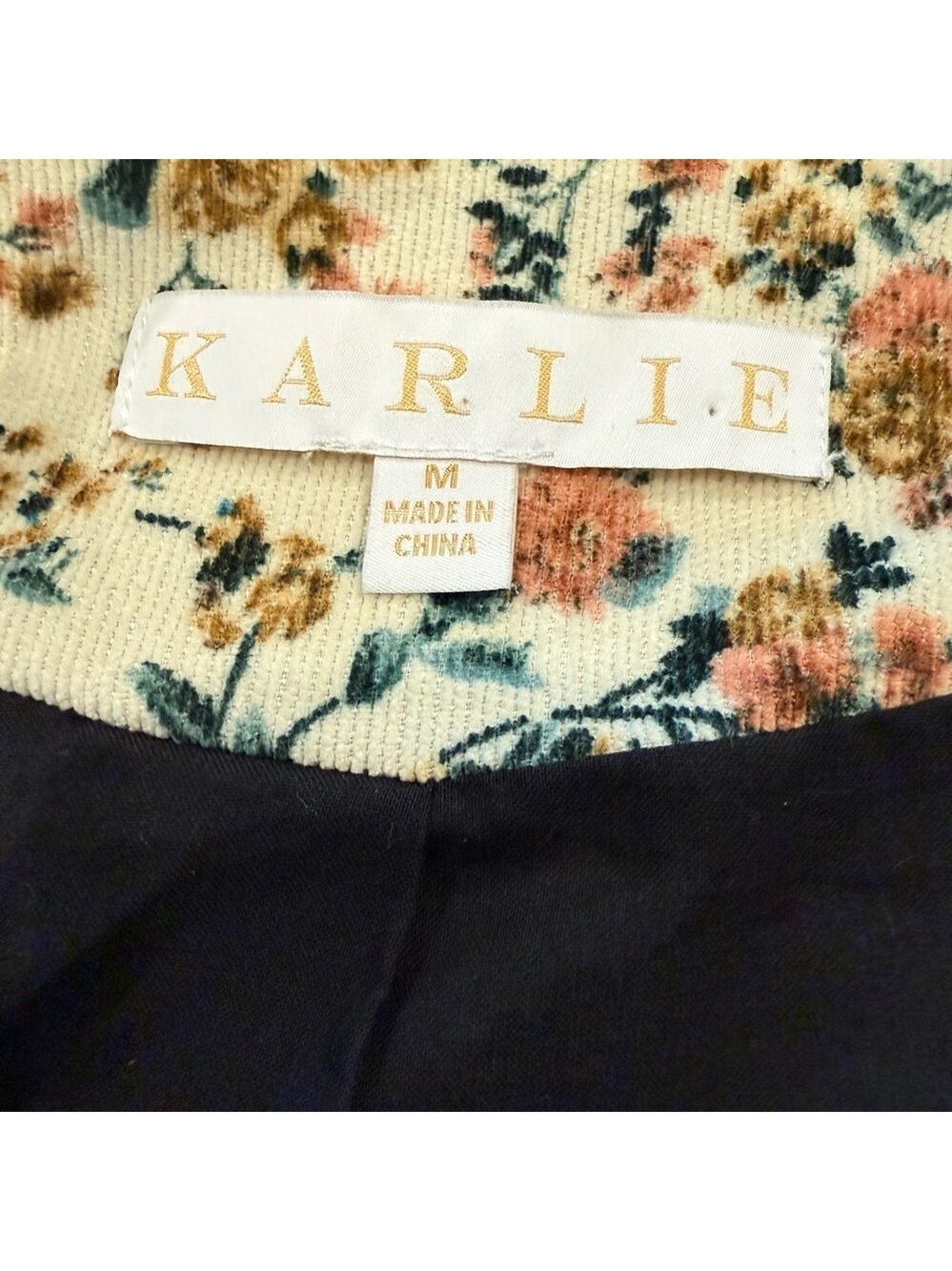 Karlie Quilted Jacket Corduroy Floral Boho Cottagecore Jacket Size M - Picture 4 of 10